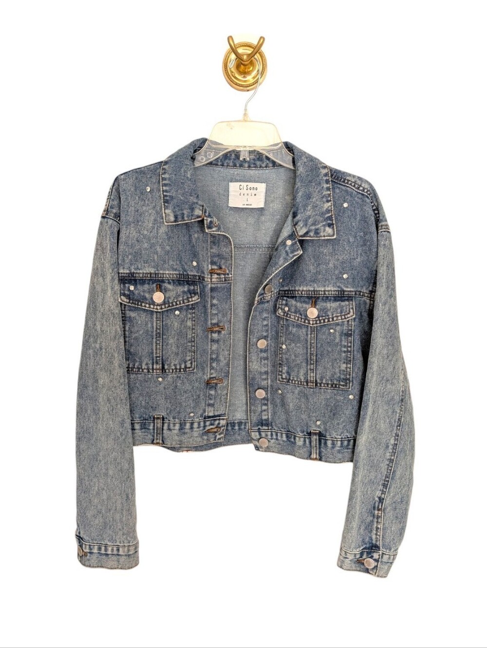 Ci Sono Rhinestone Embellished Denim Jacket